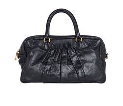 Pleated Zip Satchel Bag, Leather, Black, 218, S